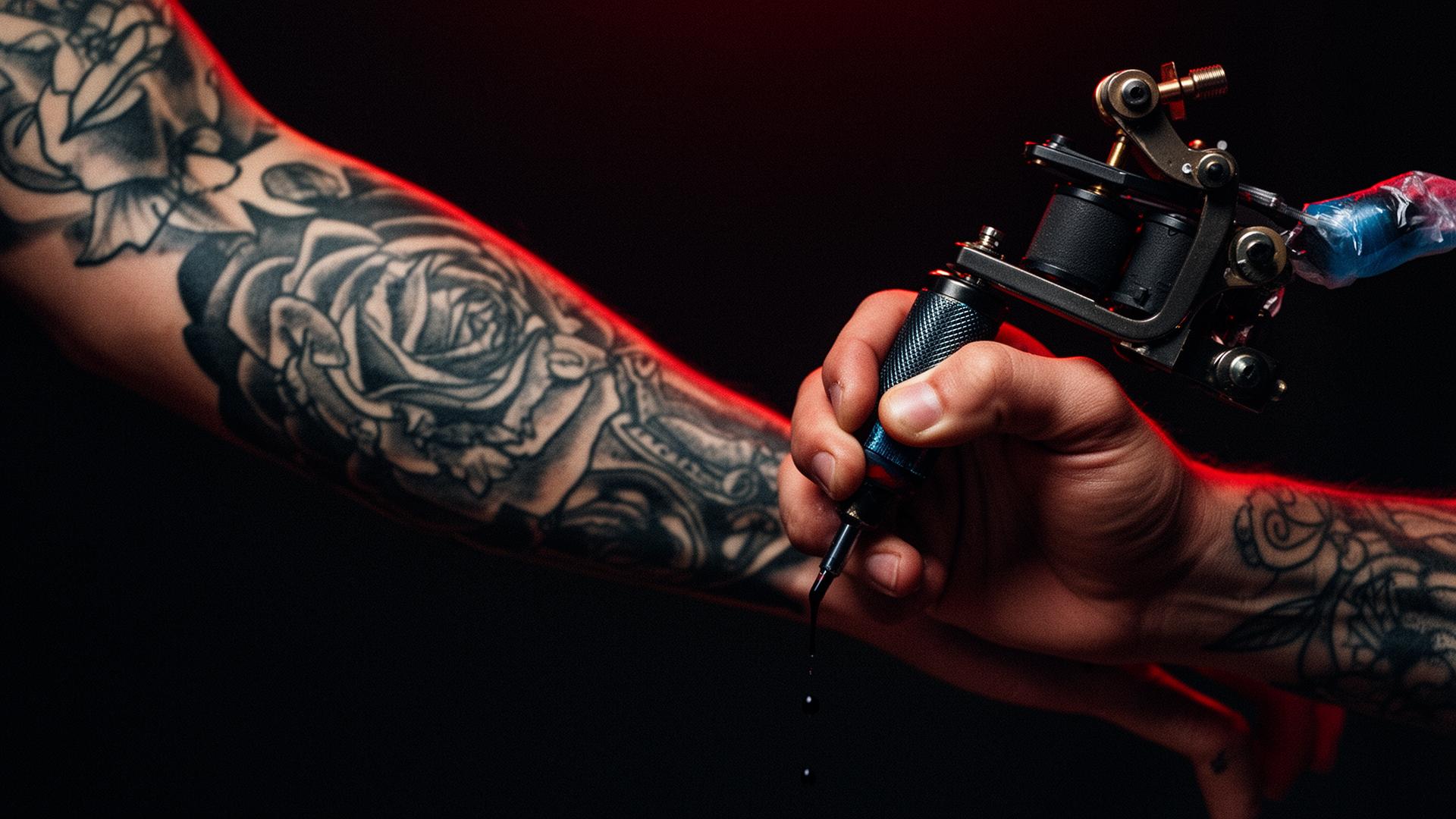 Tattoo artist working with tattoo machine